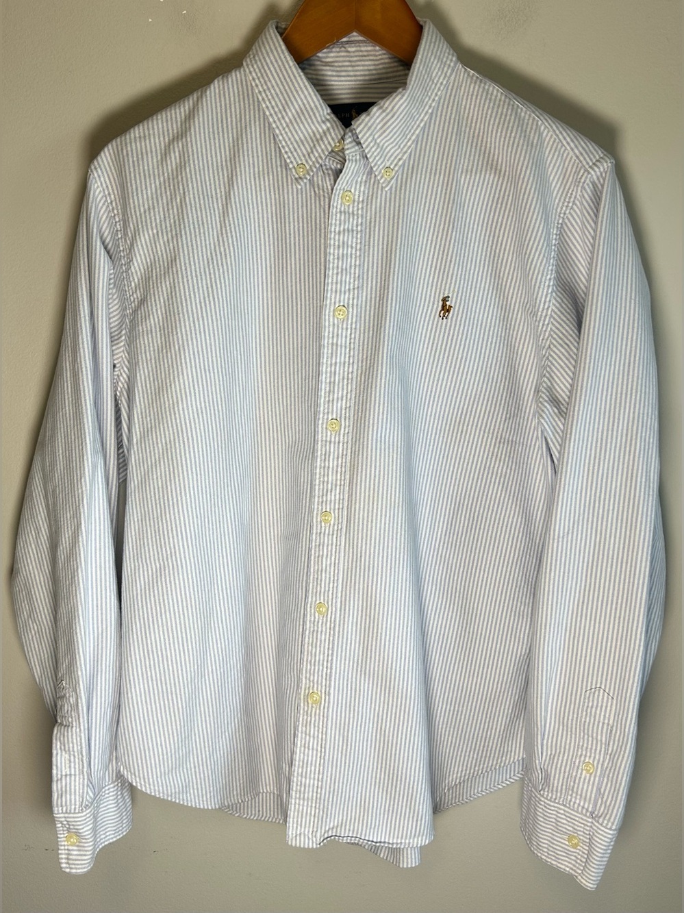 Ralph Lauren Women’s Button Down Shirt Size XL Sky Blue Oxford Cotton Pony EUC
